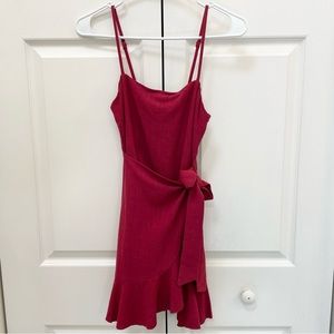 BNWT! Princess Polly Caedere Mini Dress Size 0 Maroon, Side Bow Ruffle Dress
